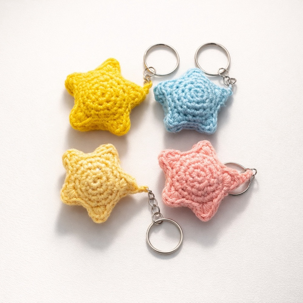 Set of 4 Handmade Crochet Star Keychains | Pastel Spring Colors | Gift Ready
